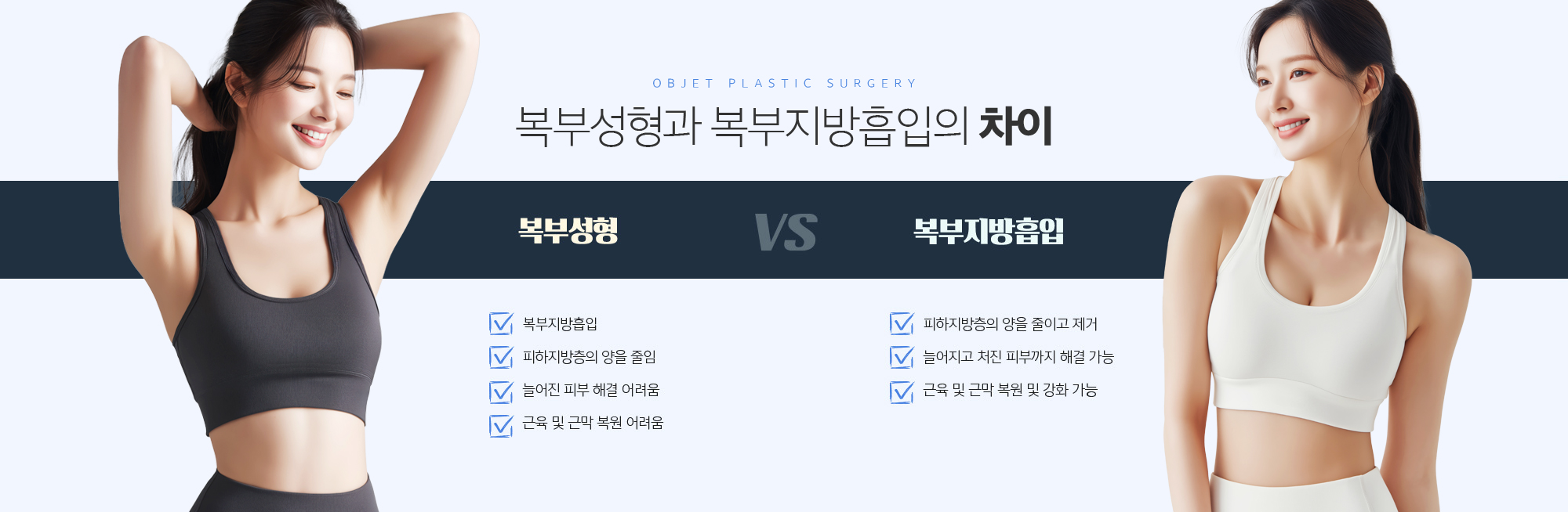 복부성형 수술방법
	하복부에 속옷으로 가려질 수 있도록 절개를 하고 배의 피부 지방조직을 박리하여 
	늘어진 양만큼 절제해내고 필요시 배 근육과 근막을 조여주는 시술을 합니다.

	피부 늘어짐 정도와 부위에 따라서 미니배성형술과 표준배성형술로 나누어집니다.  
	